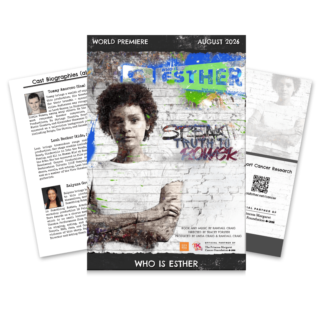 Cover image for 'Who is Esther' music and lyrics by Randall Craig, world premiere August 2026.